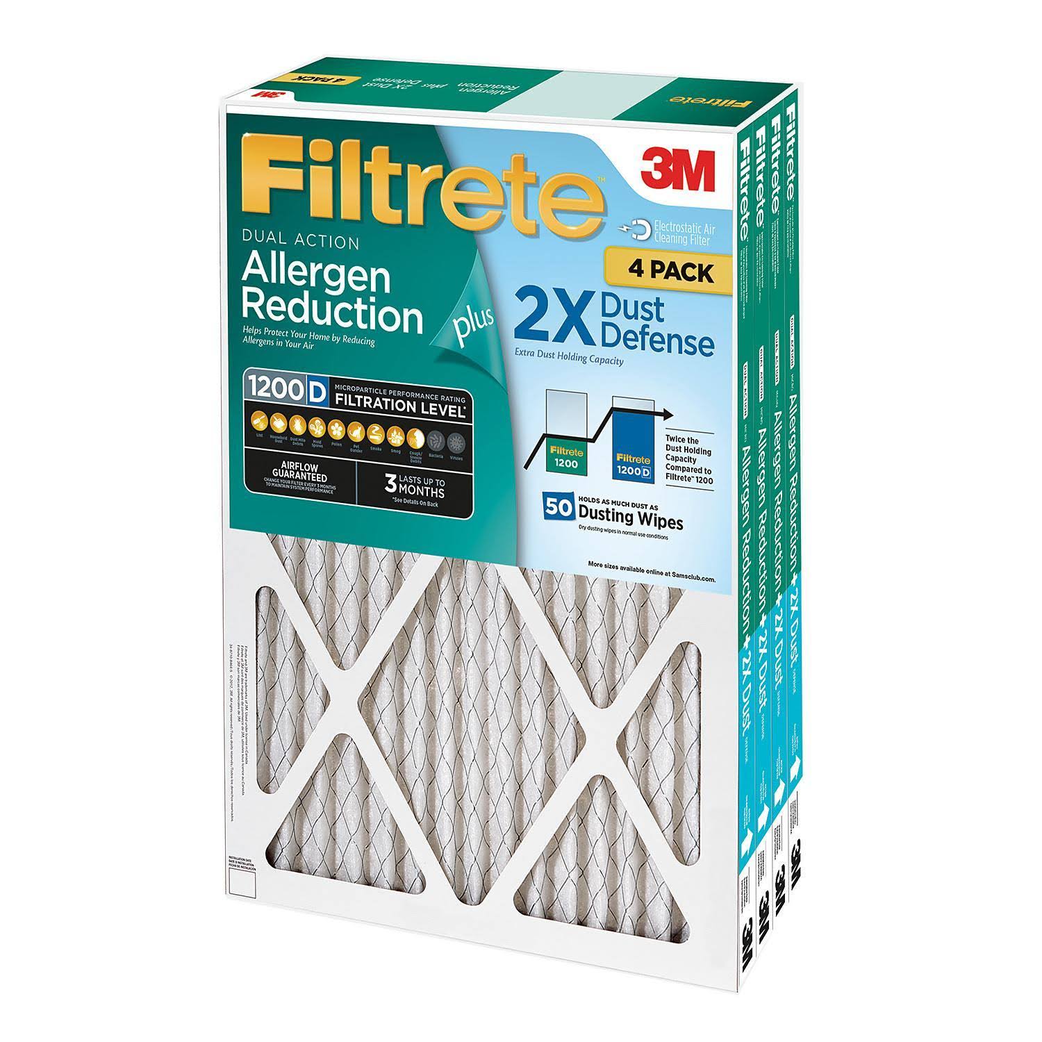 Filtrete Dual-Action Micro Allergen Plus 2x Dust Defense Filter 10x20x1 (4 Pack)