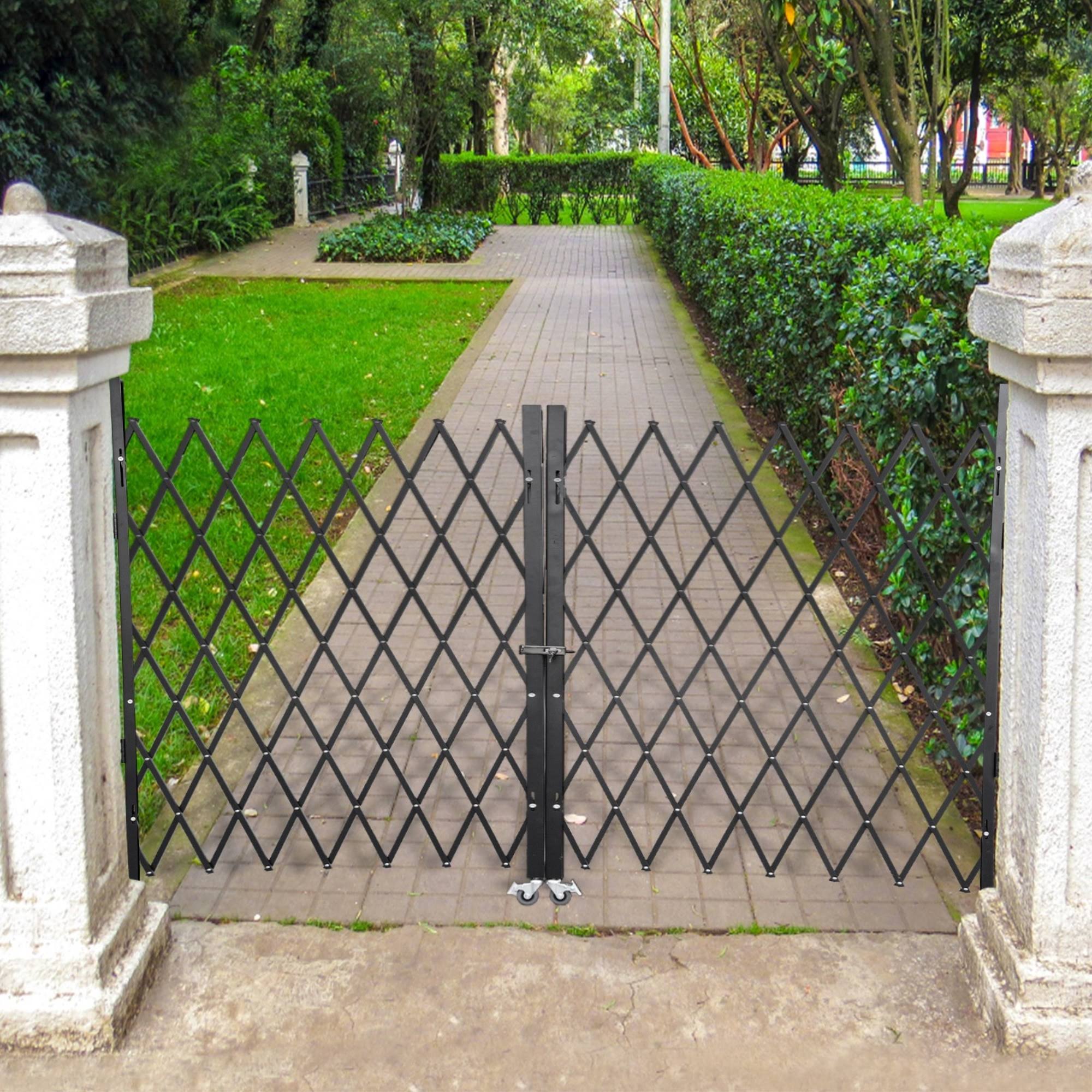 VEVOR Double Folding Security Gate 5' H x 10' W Folding Door Gate Steel Accordion Security Gate Flexible Expanding Security Gate 360�� Rolling