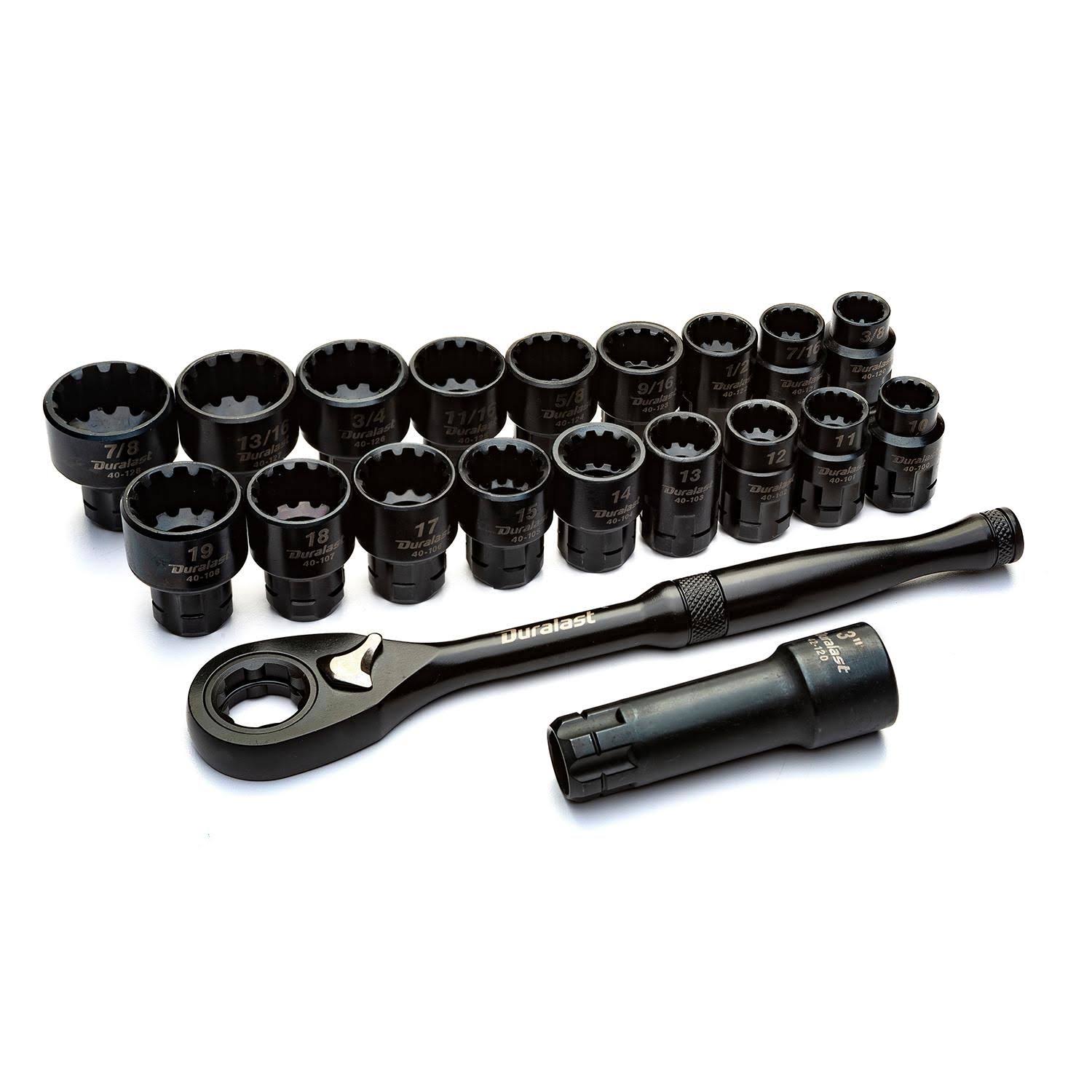Duralast 20 PC Universal Pass Through Ratchet & Socket Set 61-105