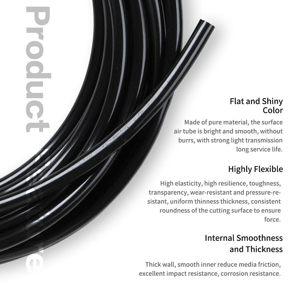 CGELE Pneumatic Tubing Black PU Air Hose Pipe Tube Kit 5/32 inch or 4mm OD 2.5mm ID 39.4ft/12 Meter for Air Line or Fluid Transfer