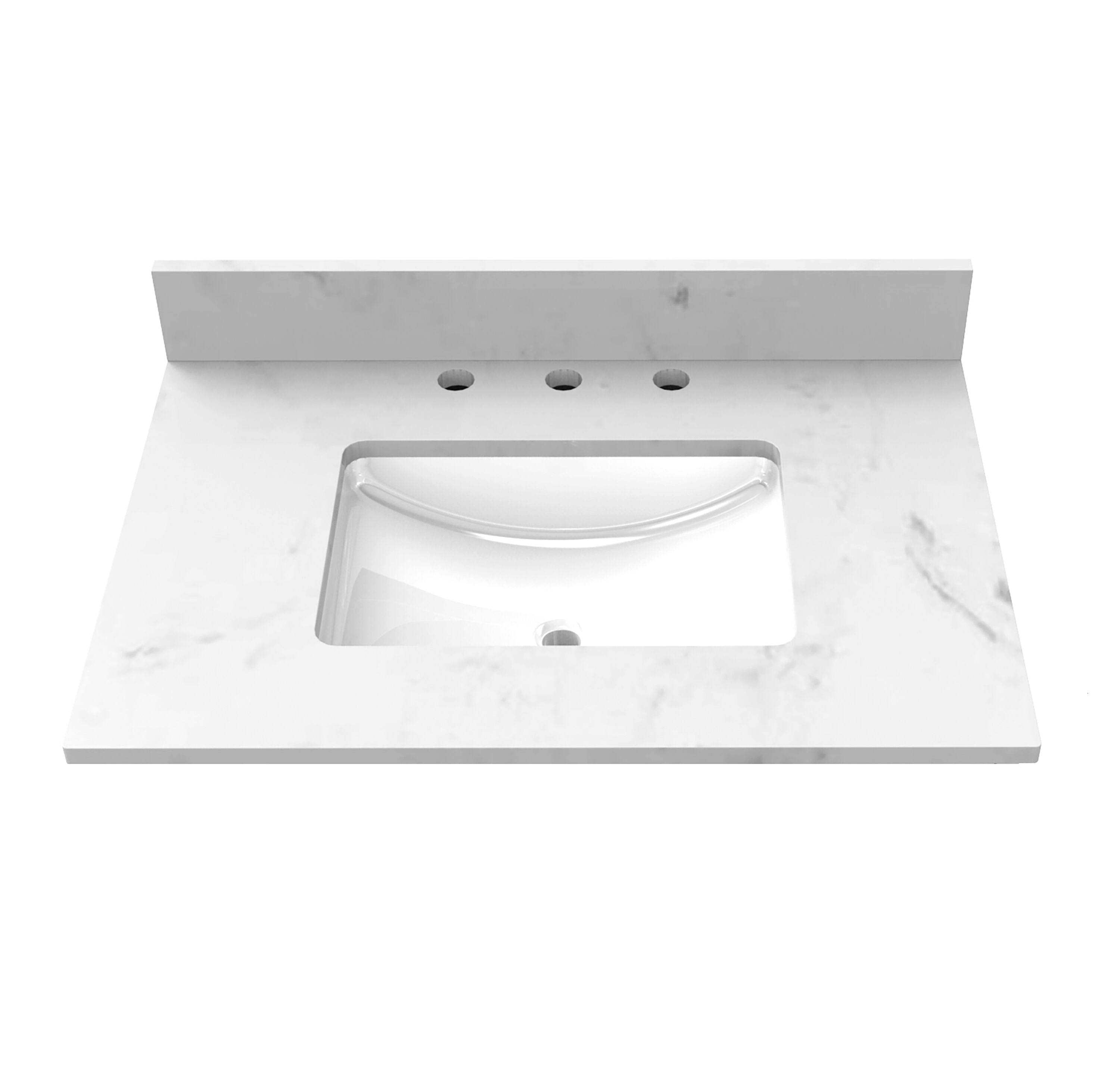 Winette 31 in. W x 22 in. D Engineered Stone Composite Vanity Top in Carrara White with White Rectangular Single Sink Marble | WVTLW31