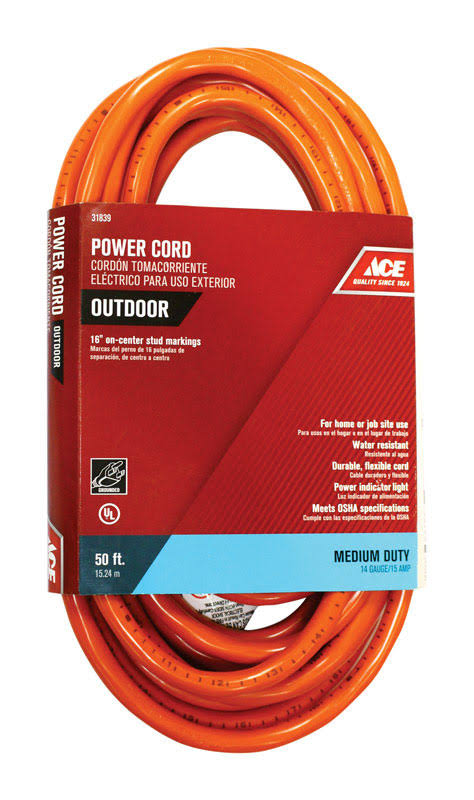 Ace Outdoor 50 ft. L Orange Extension Cord 14/3 SJTW