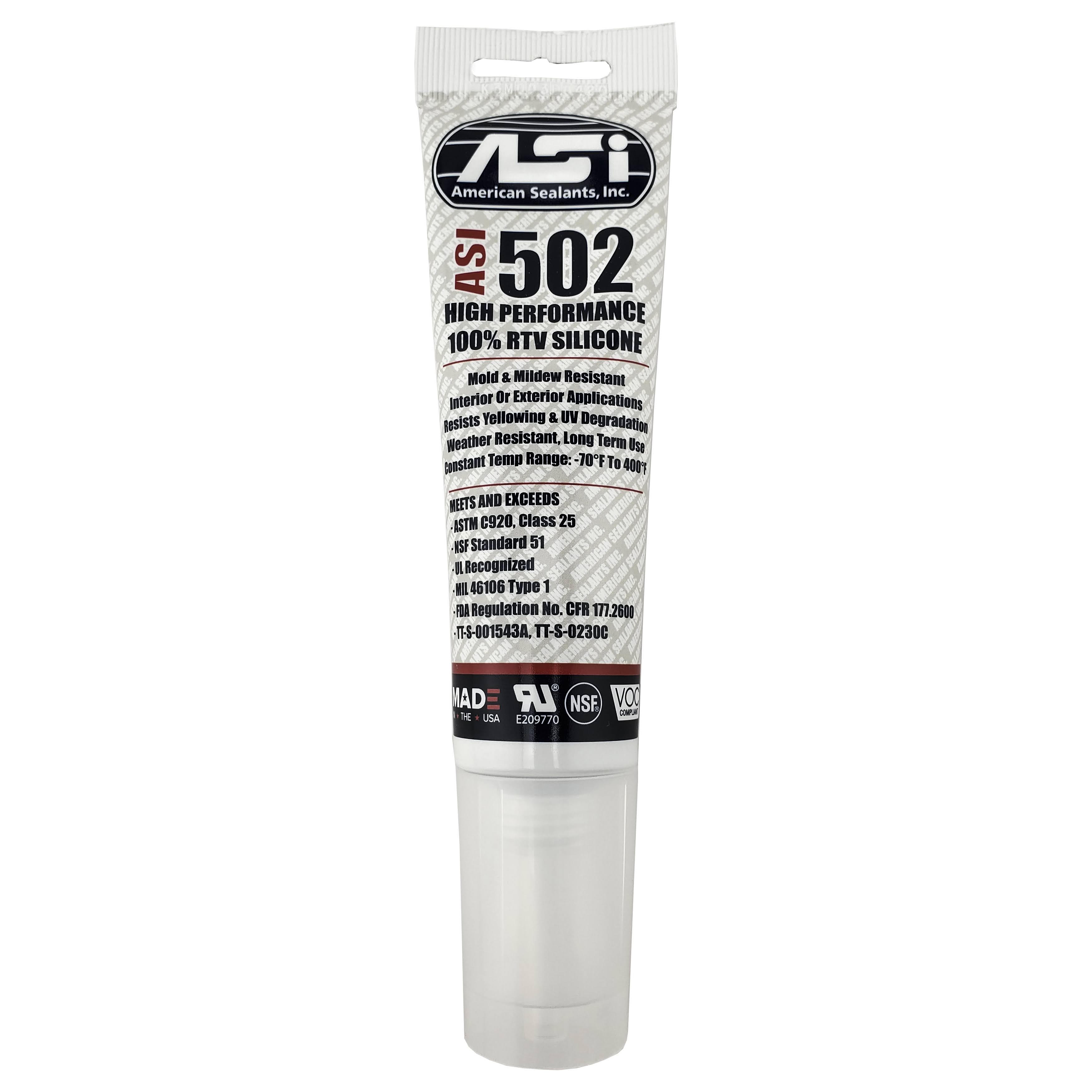 ASI 502 Silicone Food Grade Sealant 100% RTV, Size: 2.8 oz, White