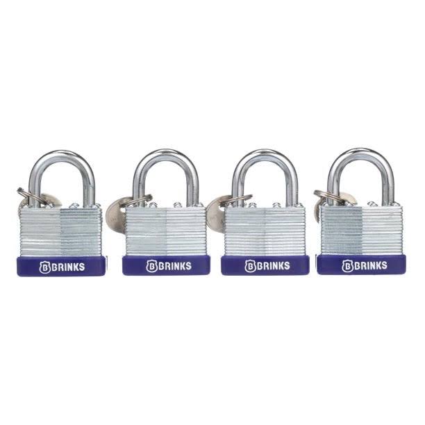 Brinks Laminated Steel Padlock, 40mm, 4 Pack, Size: 40 mm, Silver