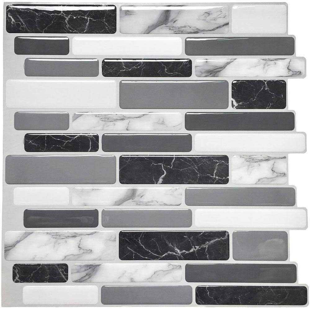 Art3d Grey Peel and Stick Wall Tile Backsplash for Kitchen (10-Pack)