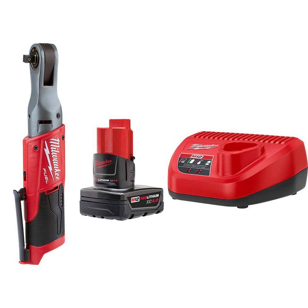 Milwaukee 48-59-2440-2557-20 M12 Fuel 12-Volt Lithium-Ion Brushless 3/8 in.Cordless Ratchet w/4.0 Ah Starter Kit