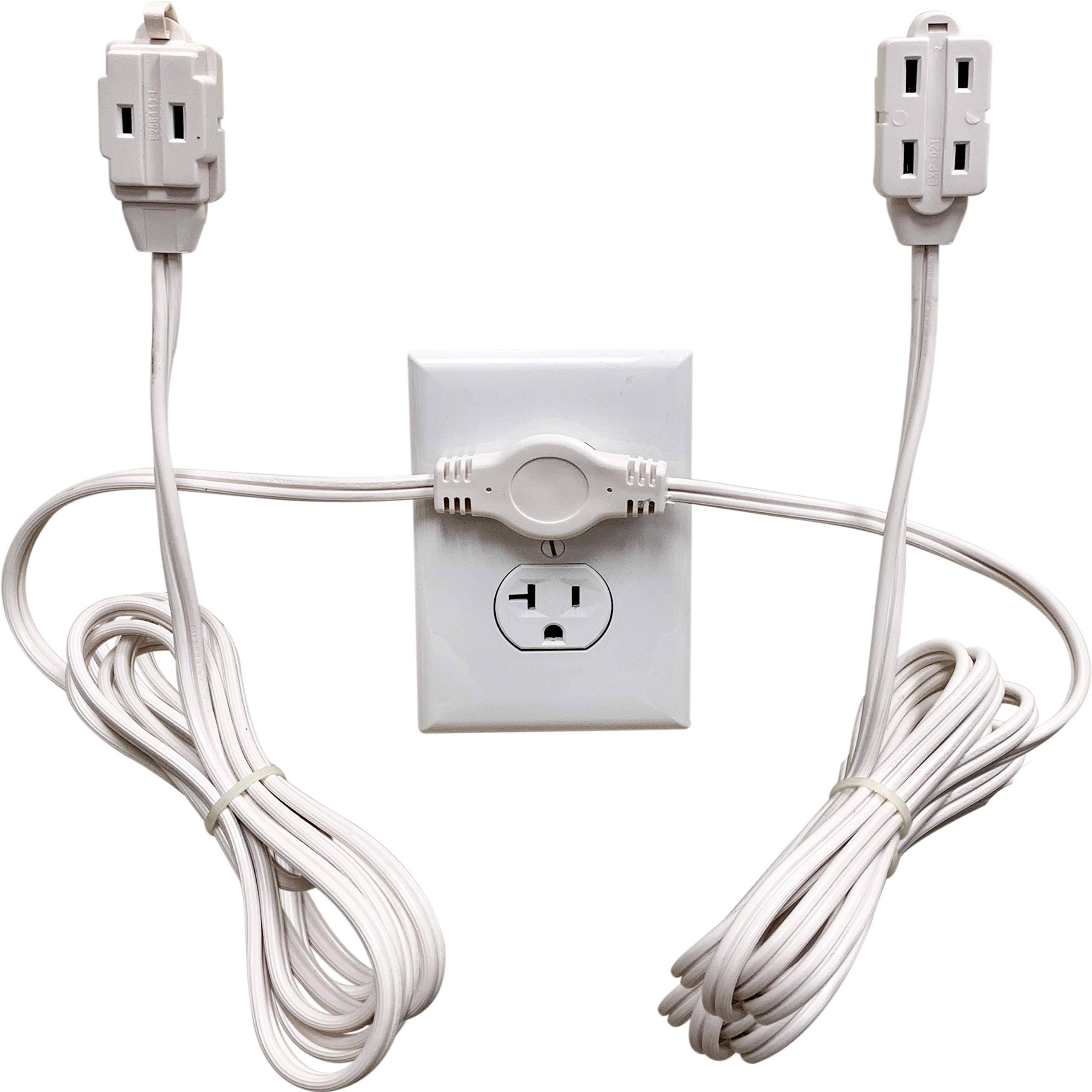 W4W Twin Extension Cord Power Strip- 24 Foot Cord- 12 Feet on Each Side- Flat Head (Wall Hugger) Outlet Plug- 6 Polarized Outlets with Safety