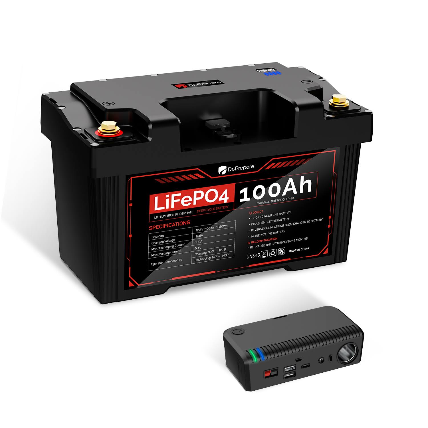 Dr. Prepare 100Ah 12V Powermax LiFePO4 Battery and Hub