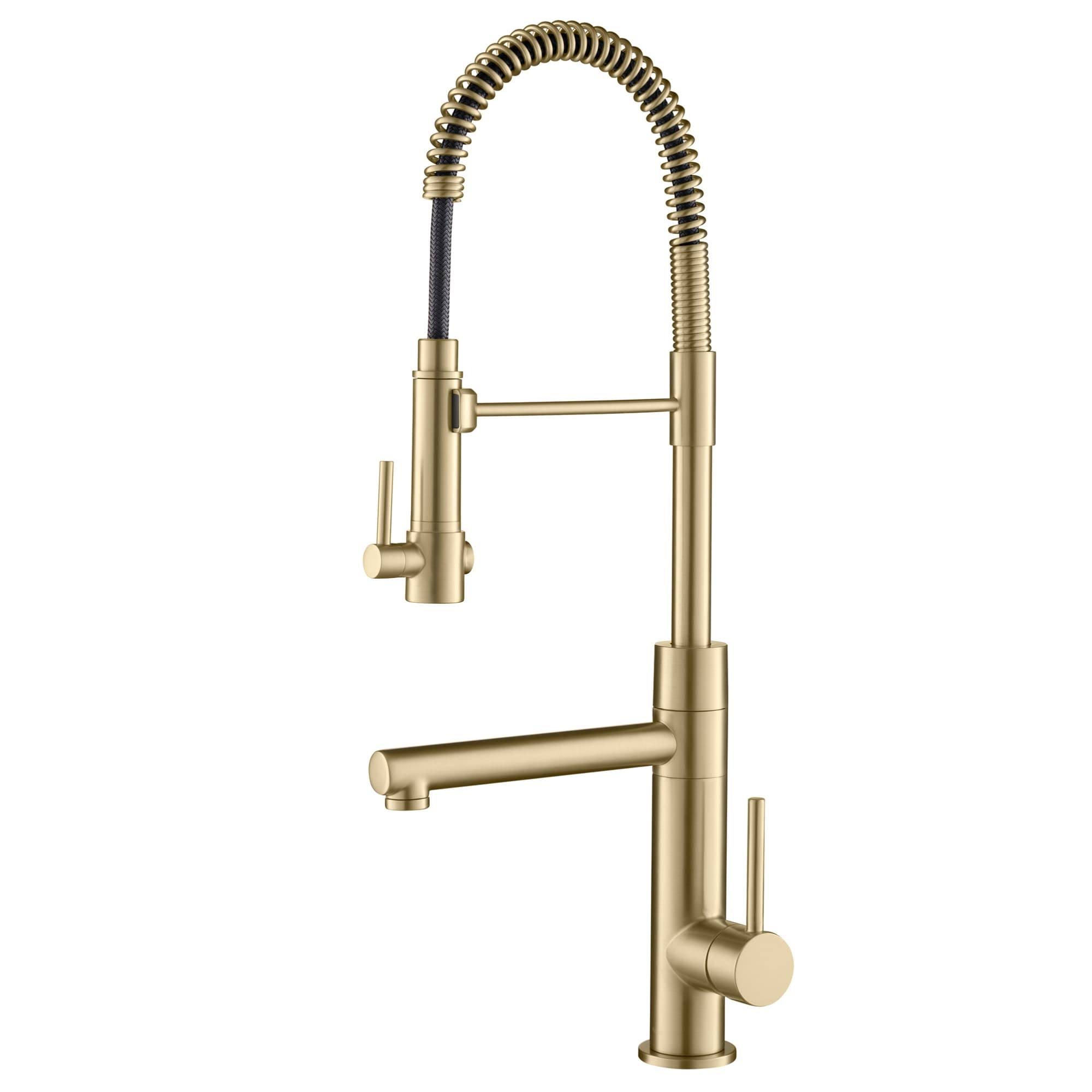 Kraus Artec Pro 2-Function Commercial Style Kitchen Faucet with Pull-Down Spring Spout, Brushed Gold KPF-1603BG