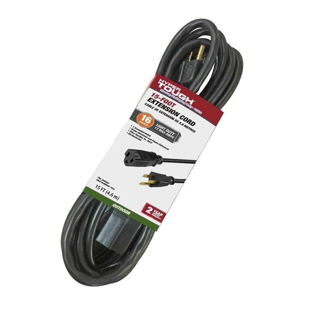 Hyper Tough 16/3 Sjtow Outdoor & Indoor Use Single Outlet Extension Cord- Black- 15 ft 00296