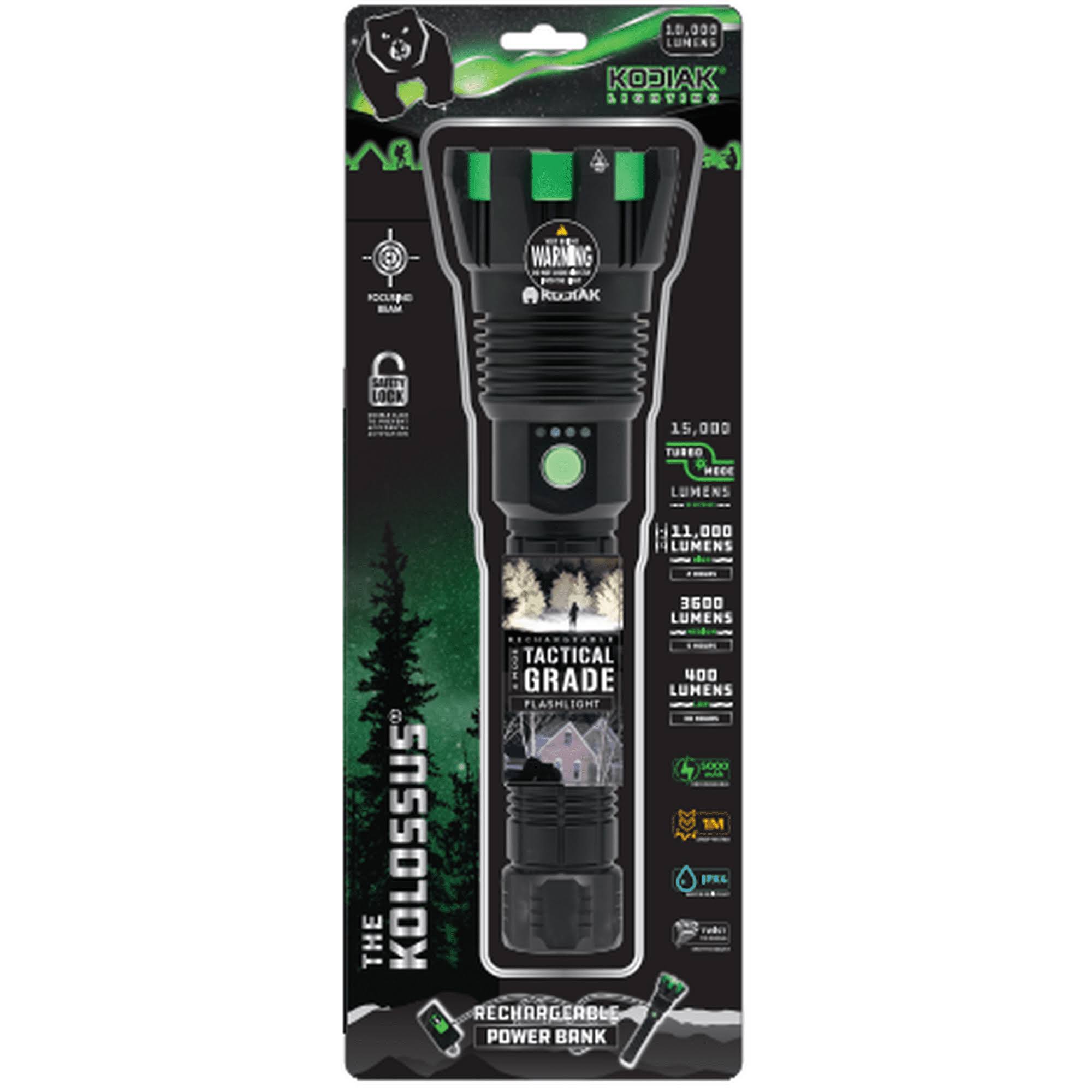 Kodiak Kolossus Rechargeable Tactical Flashlight COB LED Light Output