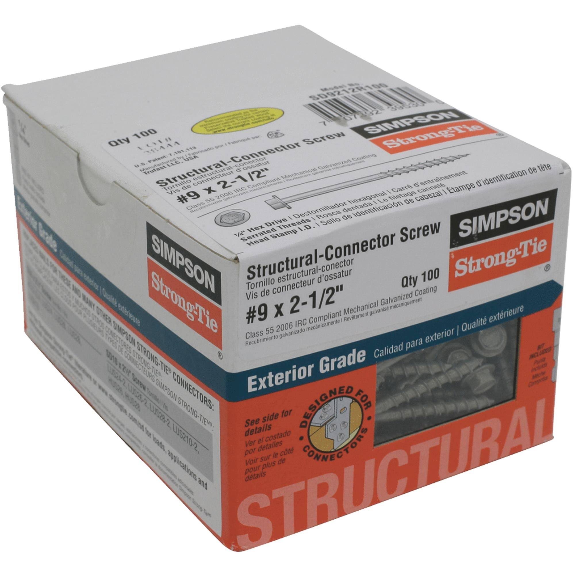 Simpson Strong-Tie SD9212R100-R Connector Screw #9X2.5