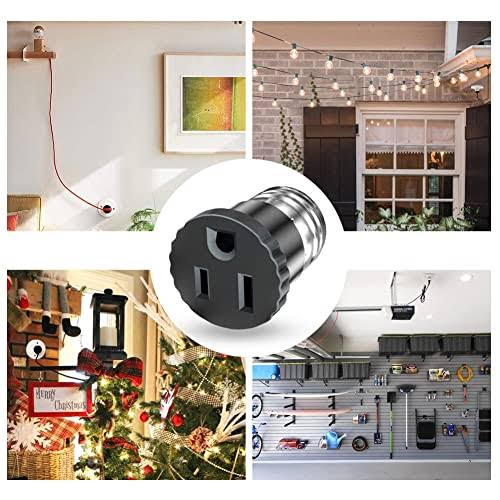 2 Pack, Light Socket to Plug Adapter, Light Bulb Socket Convert to Outlet Adapter (Black).