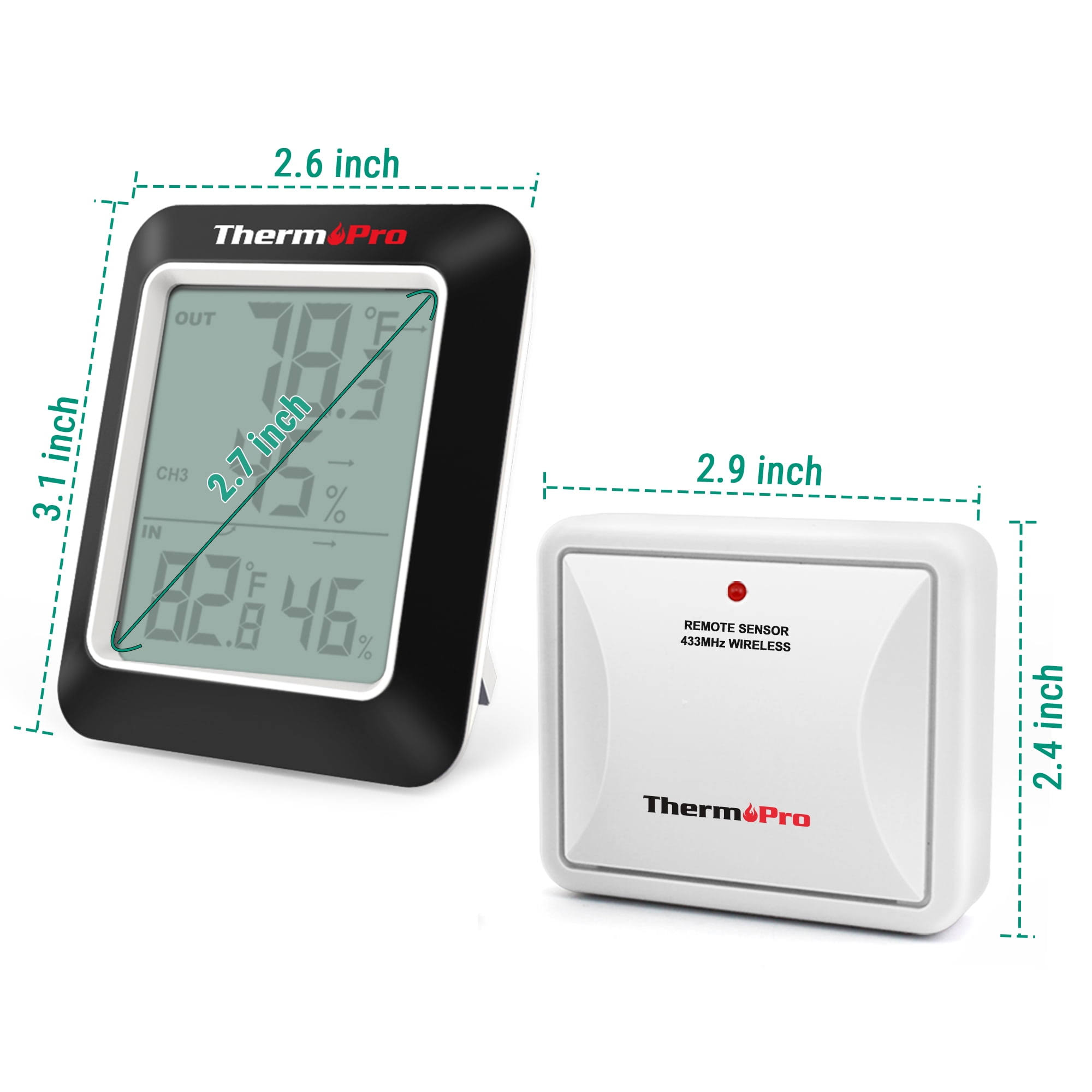 ThermoPro Digital Hygrometer Indoor Outdoor Thermometer Wireless Temperature and Humidity Gauge Monitor