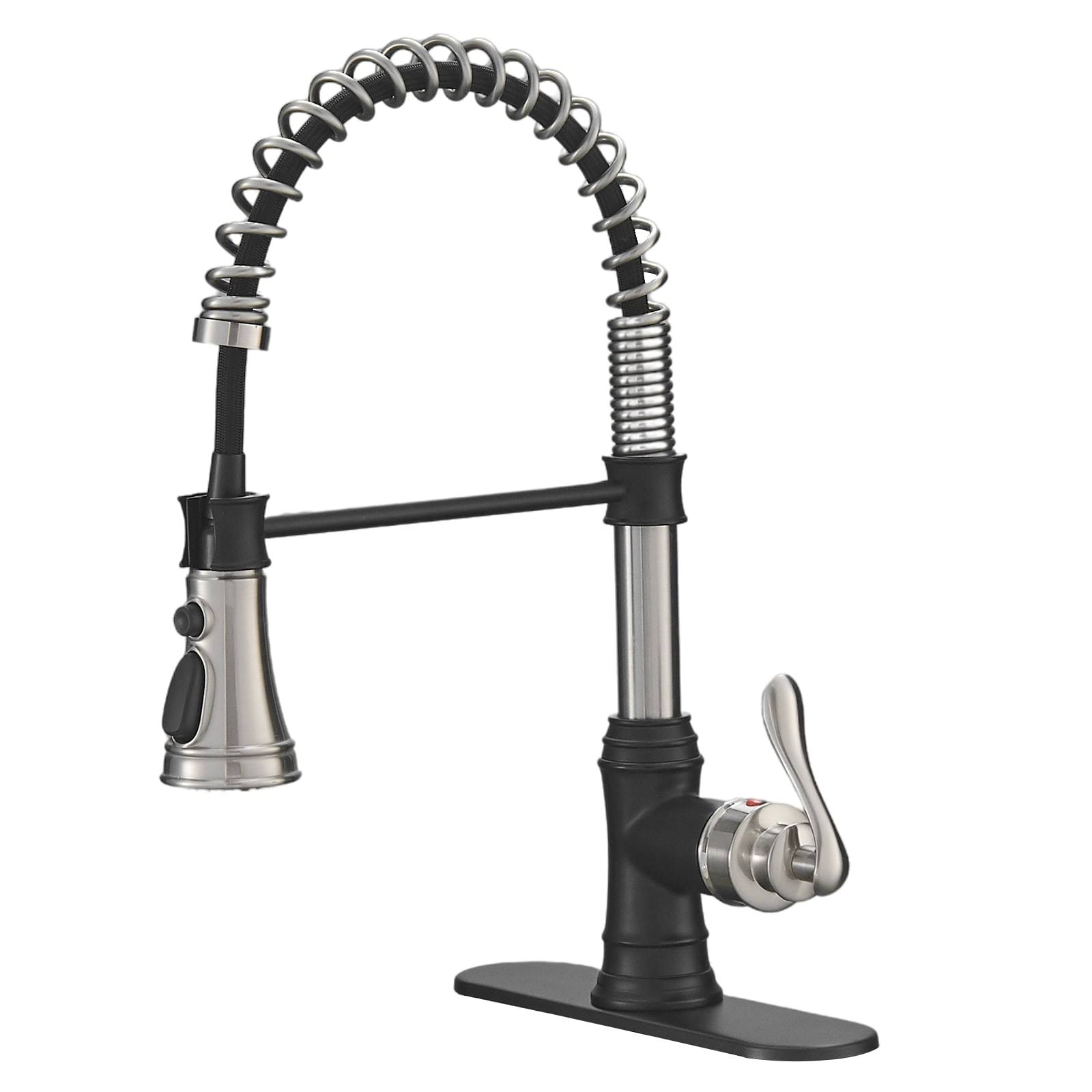 BWE Single-Handle Pull-Down Sprayer 3 Spray High Arc Kitchen Faucet with Deck Plate in Brushed Nickel and Black, Brushed Nickel &Black