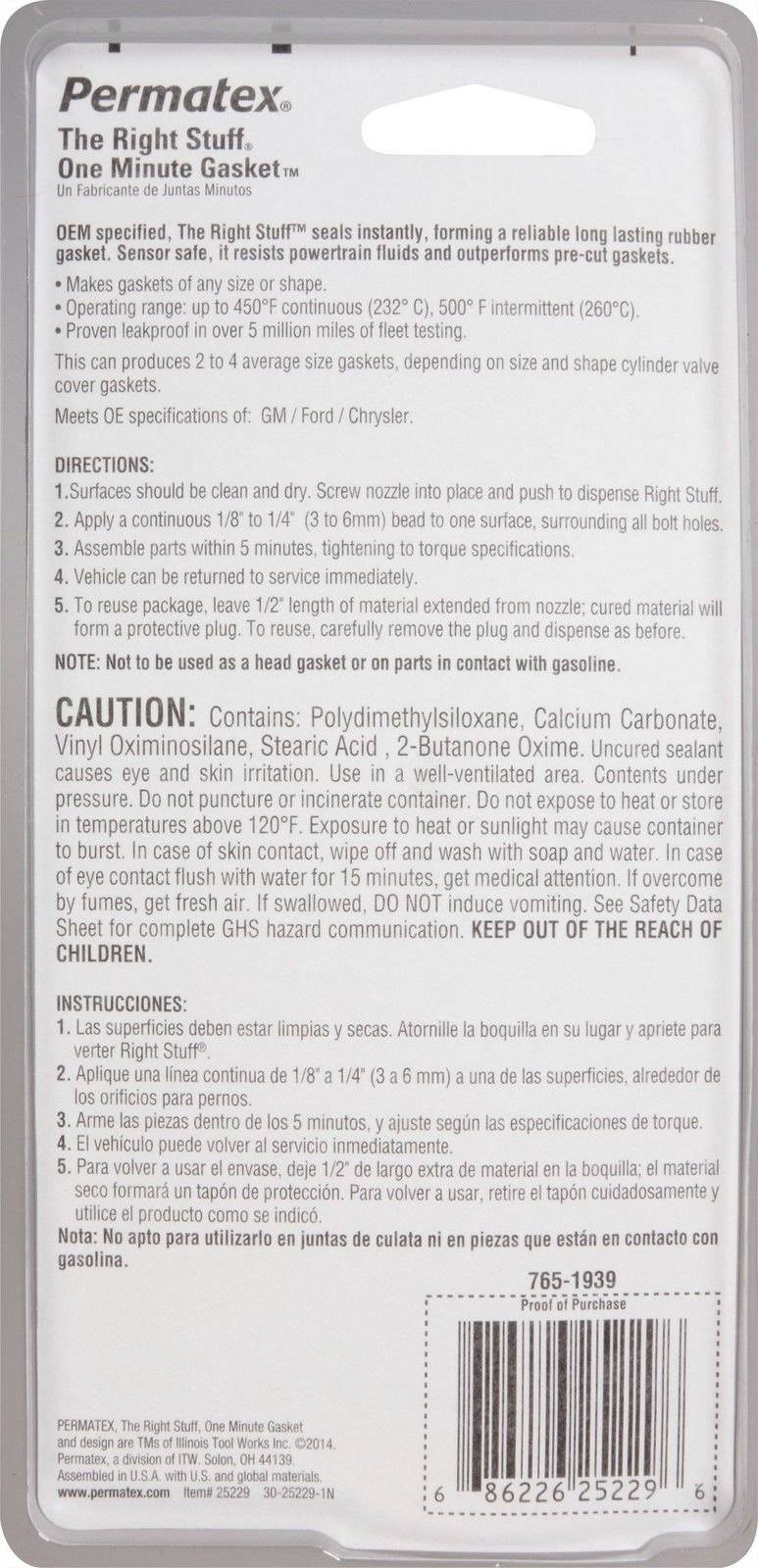 Permatex 25229 The Right Stuff 1 Minute Gasket Maker, 3 oz.