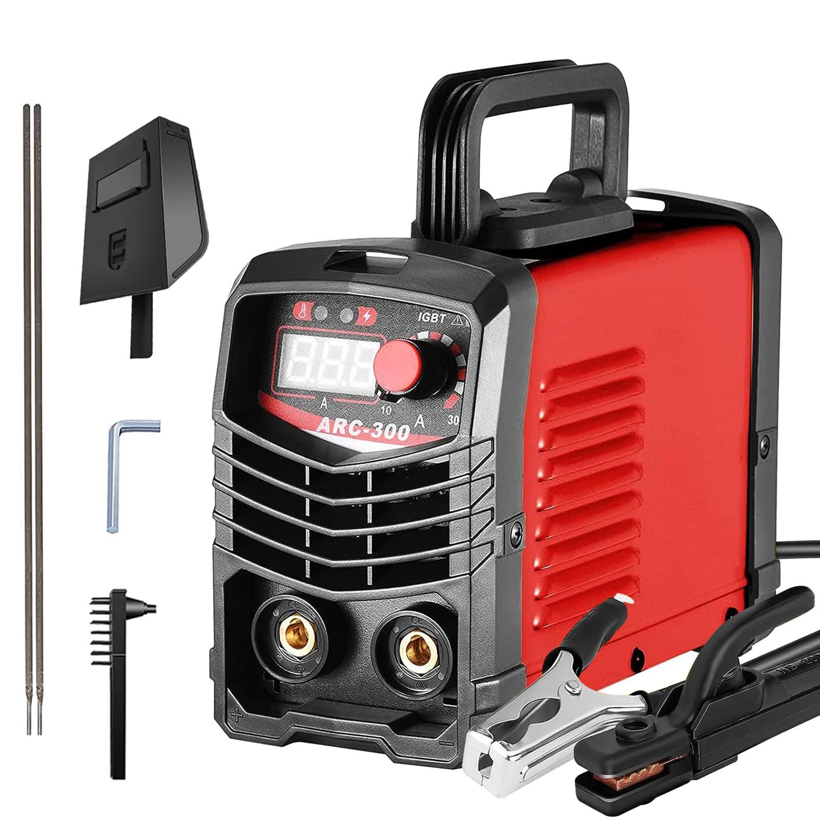 QMCAHCE Welding Machine 110V, IGBT Inverter Digital Display LCD Hot Start Welding Machines, 300A Arc Welder Machine with Electrode Holder, with Wire