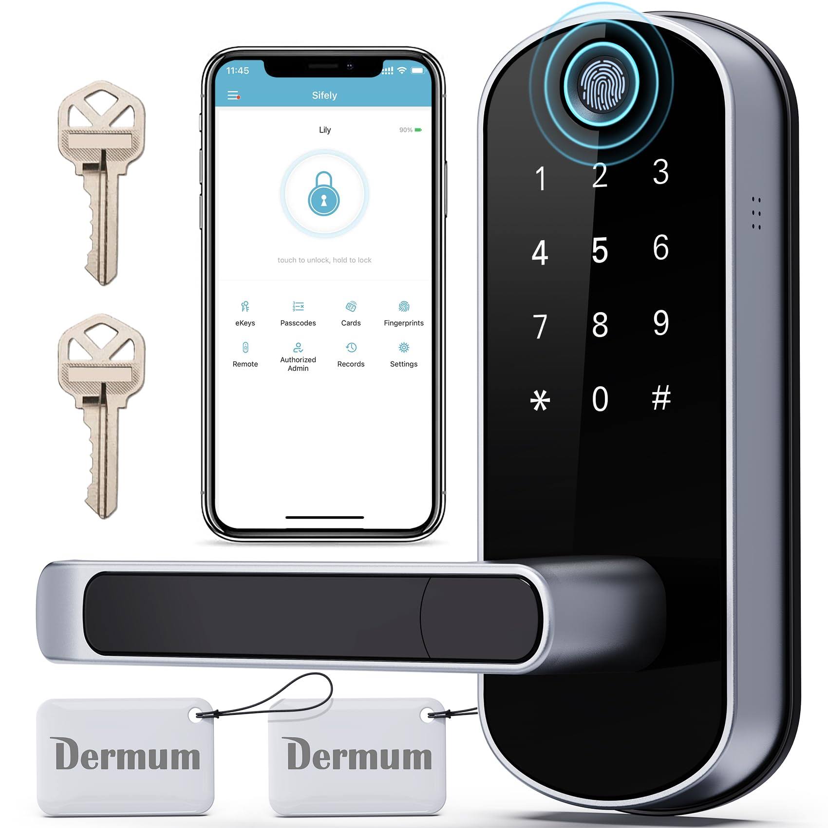 Dermum Smart Lock, Keyless Entry Door Lock, Smart Door Lock, Smart Lock for Front Door, Door Lock with Keypad, Fingerprint Door Lock, Biometric Door