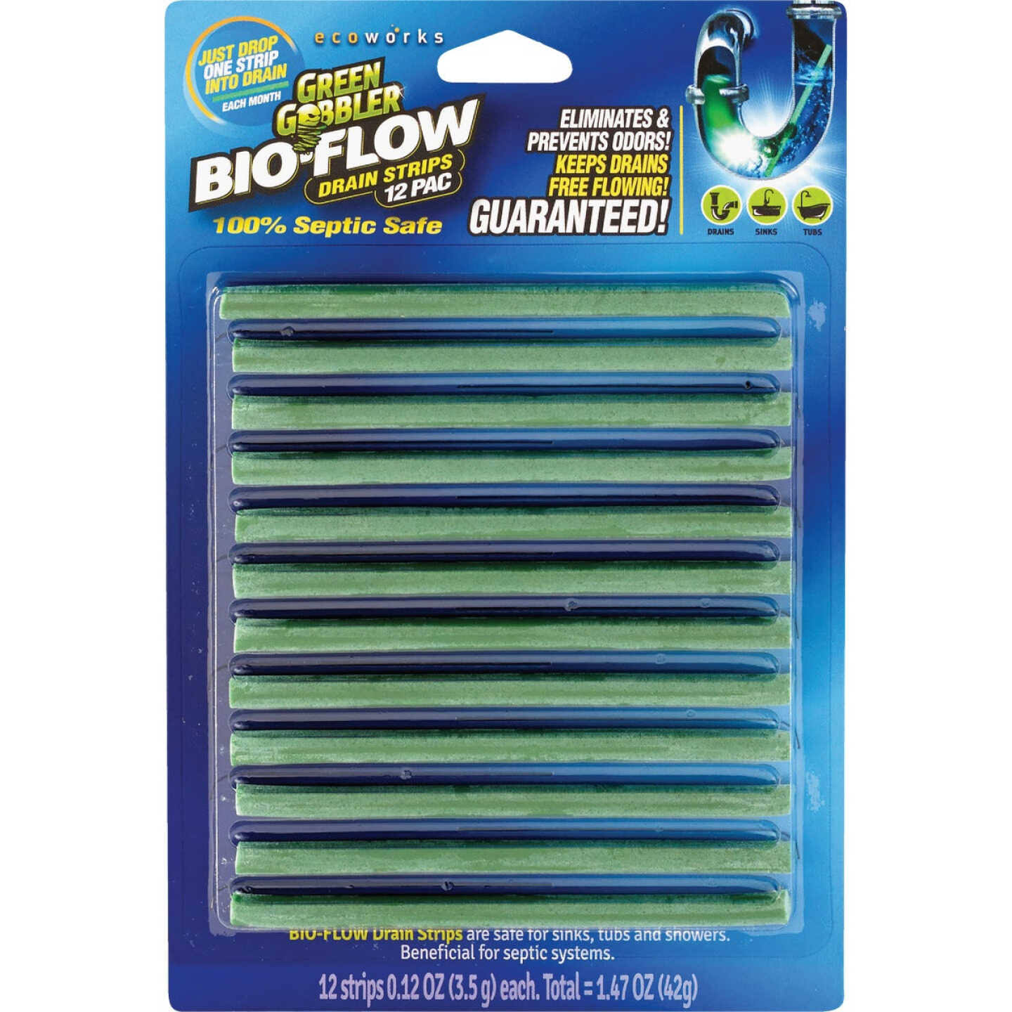 Green Gobbler Drain Strips, Bio-Flow, 12 Pack- 12 pack, 0.12 oz strips