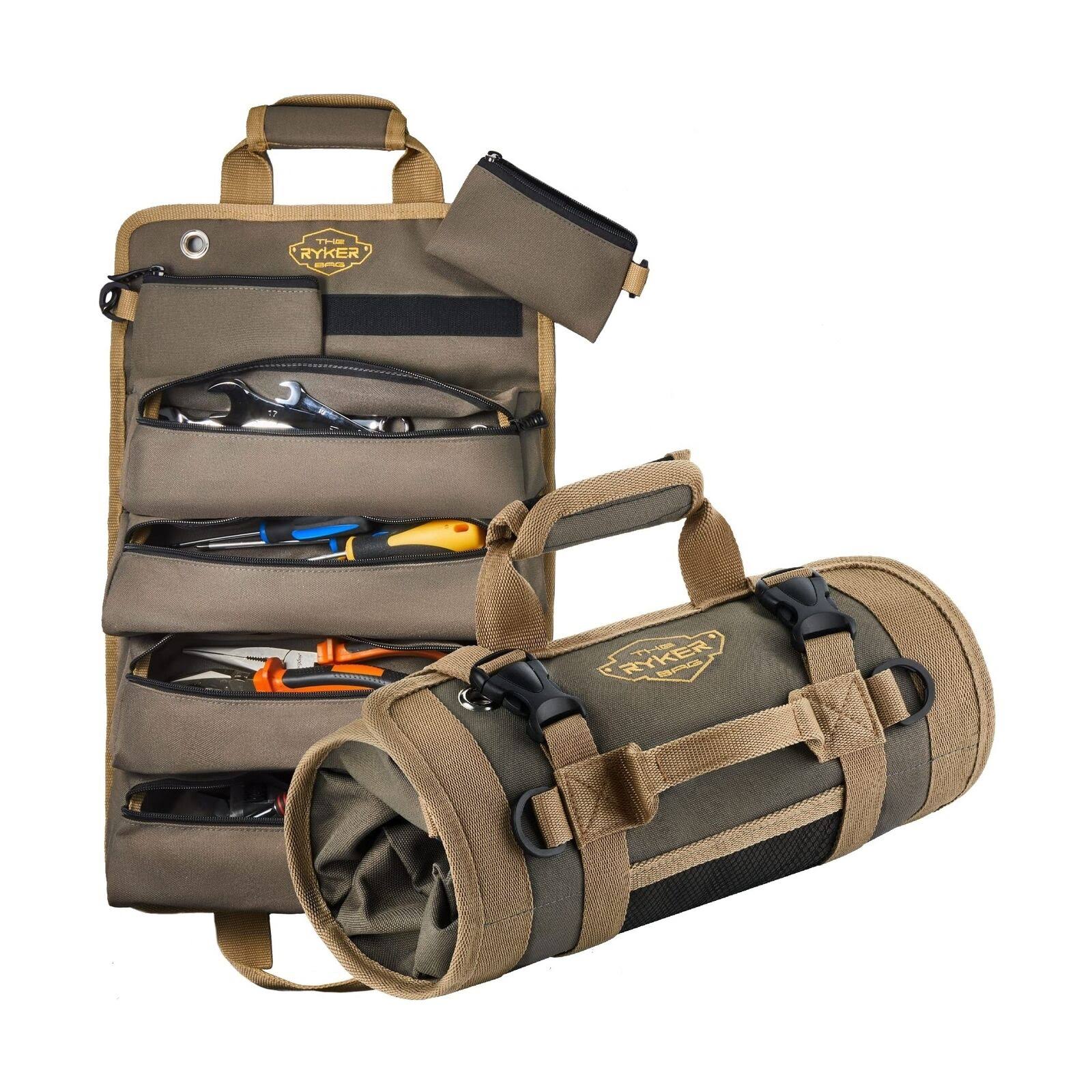 The Ryker Bag Tool Organizers- Small Tool Bag with Detachable Pouches Heavy Duty Roll Up Tool Bag Organizer with 6 Tool Pouches- Tool Roll Organize
