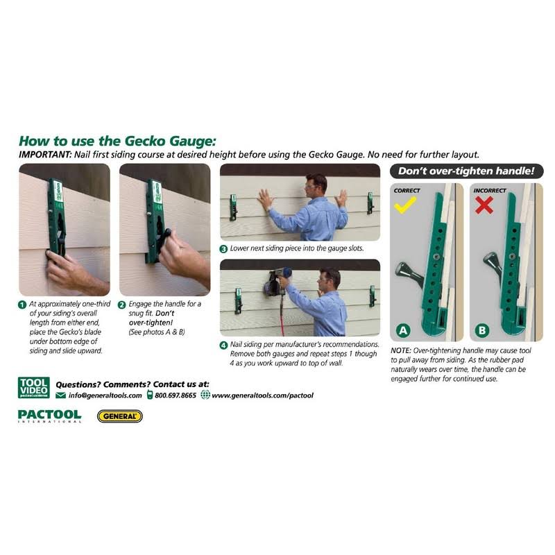 Pactool International SA90338 Gecko Gauge LP Siding Installation Tool 1 Set