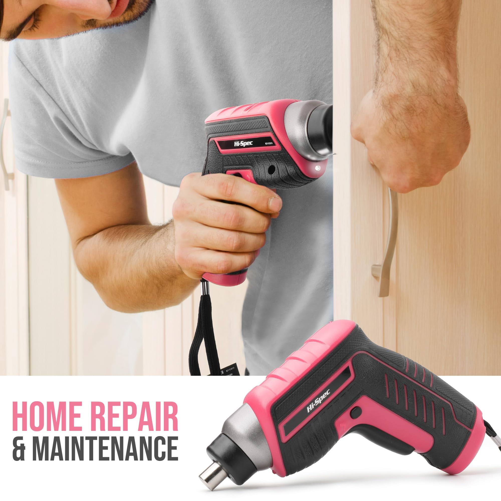 35-Piece Hi-Spec Pink Tool Kit with Drill and 3 Point 6V USB Electric