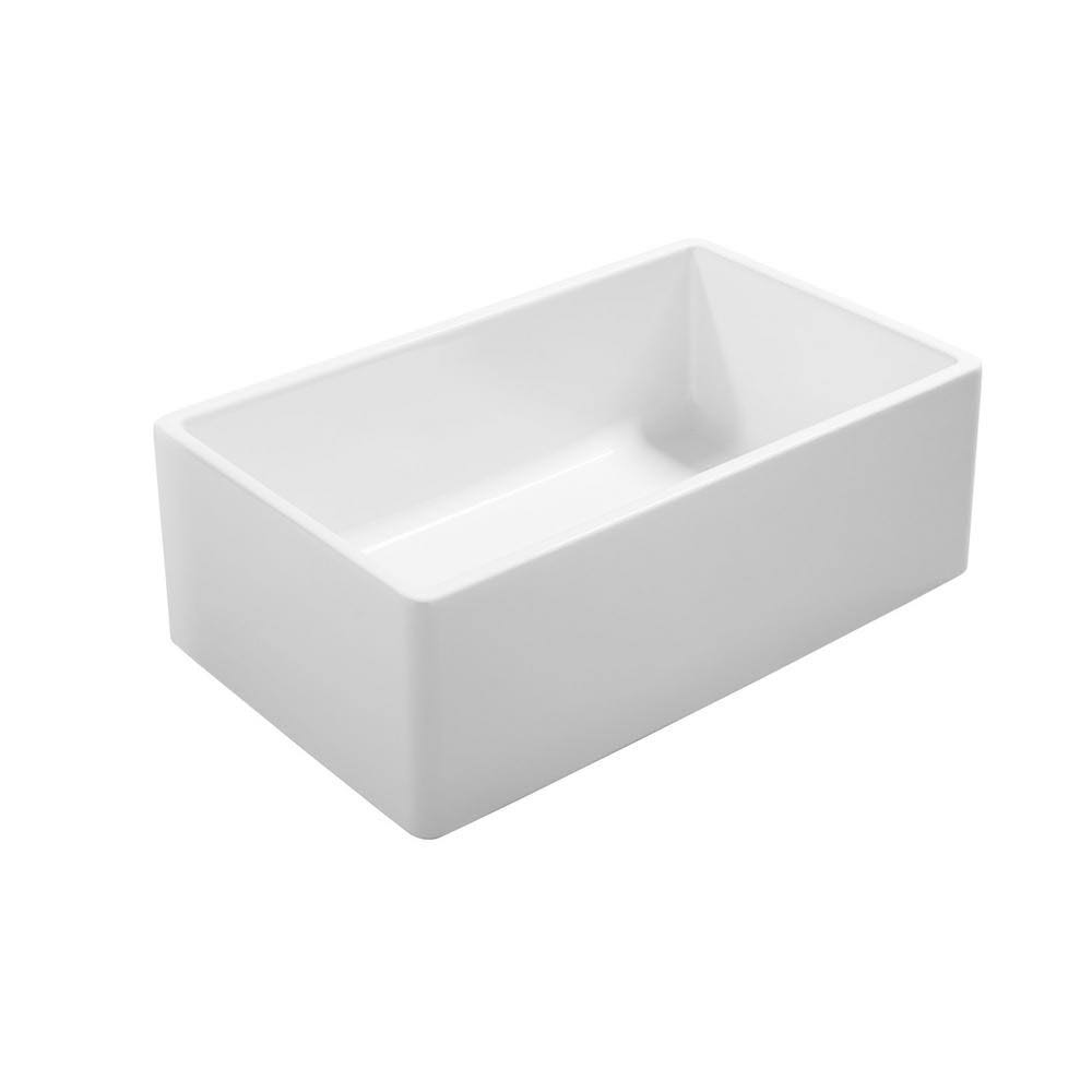 Sinkology Farmhouse Apron Front 33-in x 18-in Crisp White Single Bowl Kitchen Sink | SK493-33FC