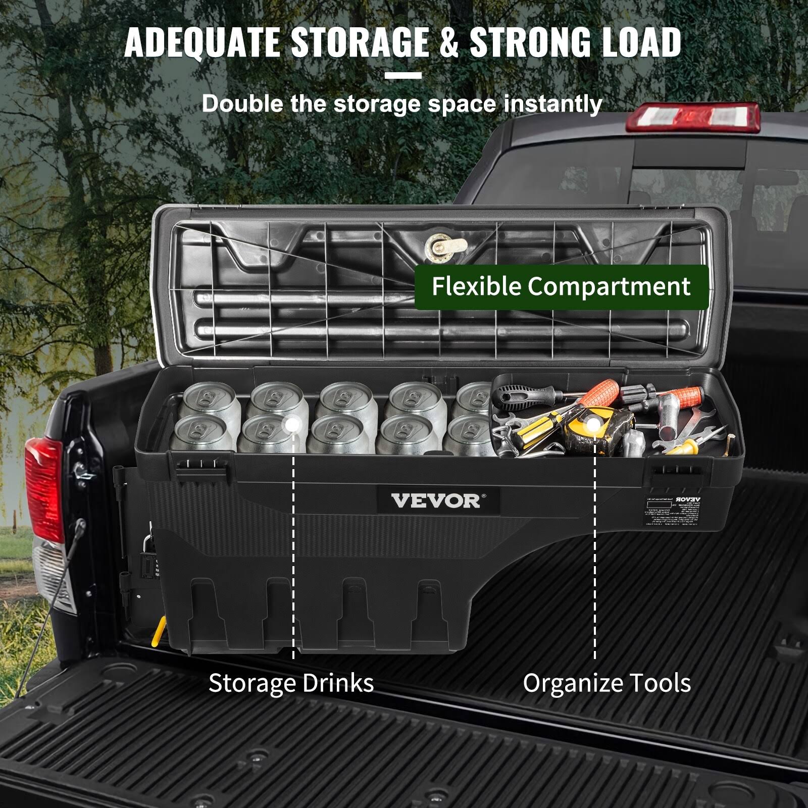VEVOR Truck Bed Storage Box, Lockable Lid, Waterproof ABS Wheel Well Tool Box 6.6 Gal/20 L with Password Padlock, Compatible with Dodge Ram 1500