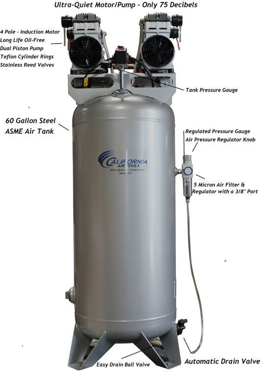 California Air Tools 60040CAD Ultra Quiet & Oil Free 4.0 HP 60.0 Gal w/Auto Drain Air Compressor