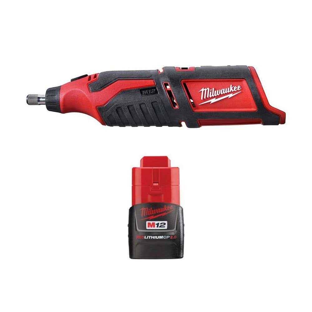 Milwaukee 2460-20-48-11-2420 M12 12V Lithium-Ion Cordless Rotary Tool w/M12 2.0 Ah Compact Battery Pack