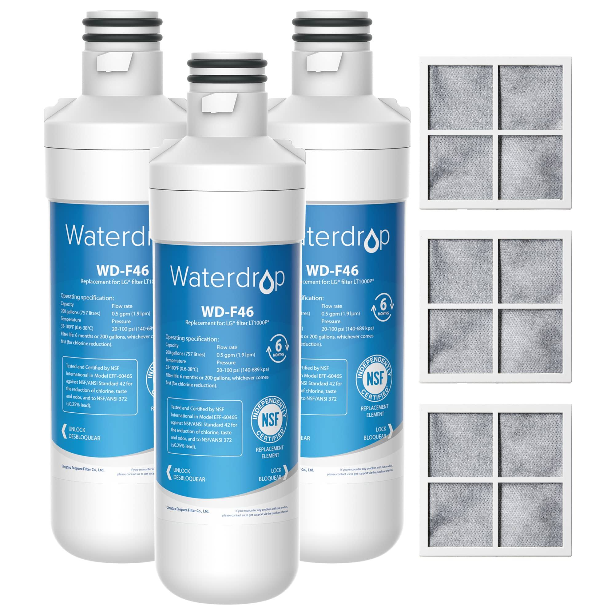 Waterdrop LT1000PC ADQ747935 MDJ64844601 Refrigerator Water Filter and Air Filter, Replacement for LG LT1000P , LMXS28626S, LFXS26973S, Kenmore