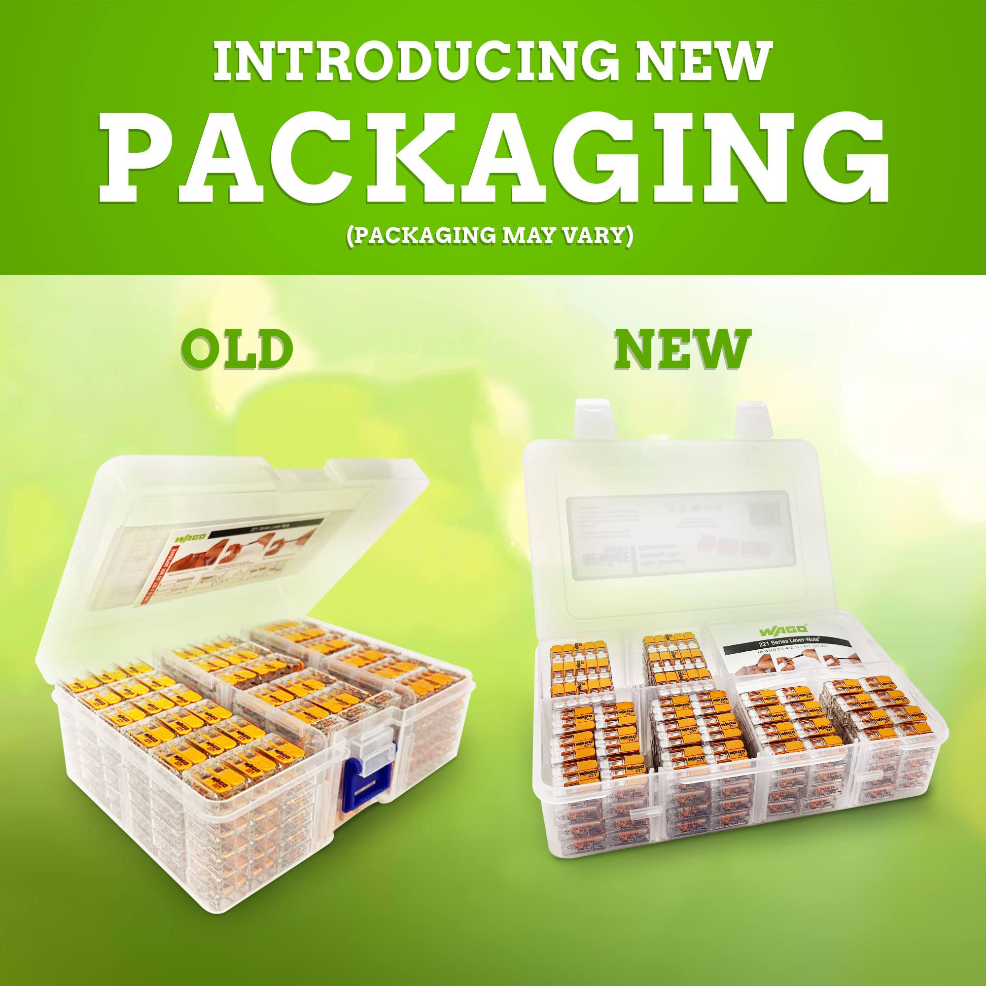 New Age America Wago 221 Series Compact Splicing Wire Connector Assortment Pack 80pc 221 Series Assortment with Case Includes (40x 221-412), (25