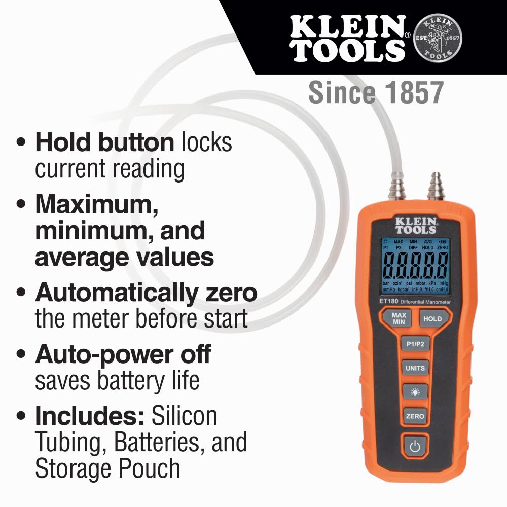 Klein Tools ET180- Digital Differential Manometer