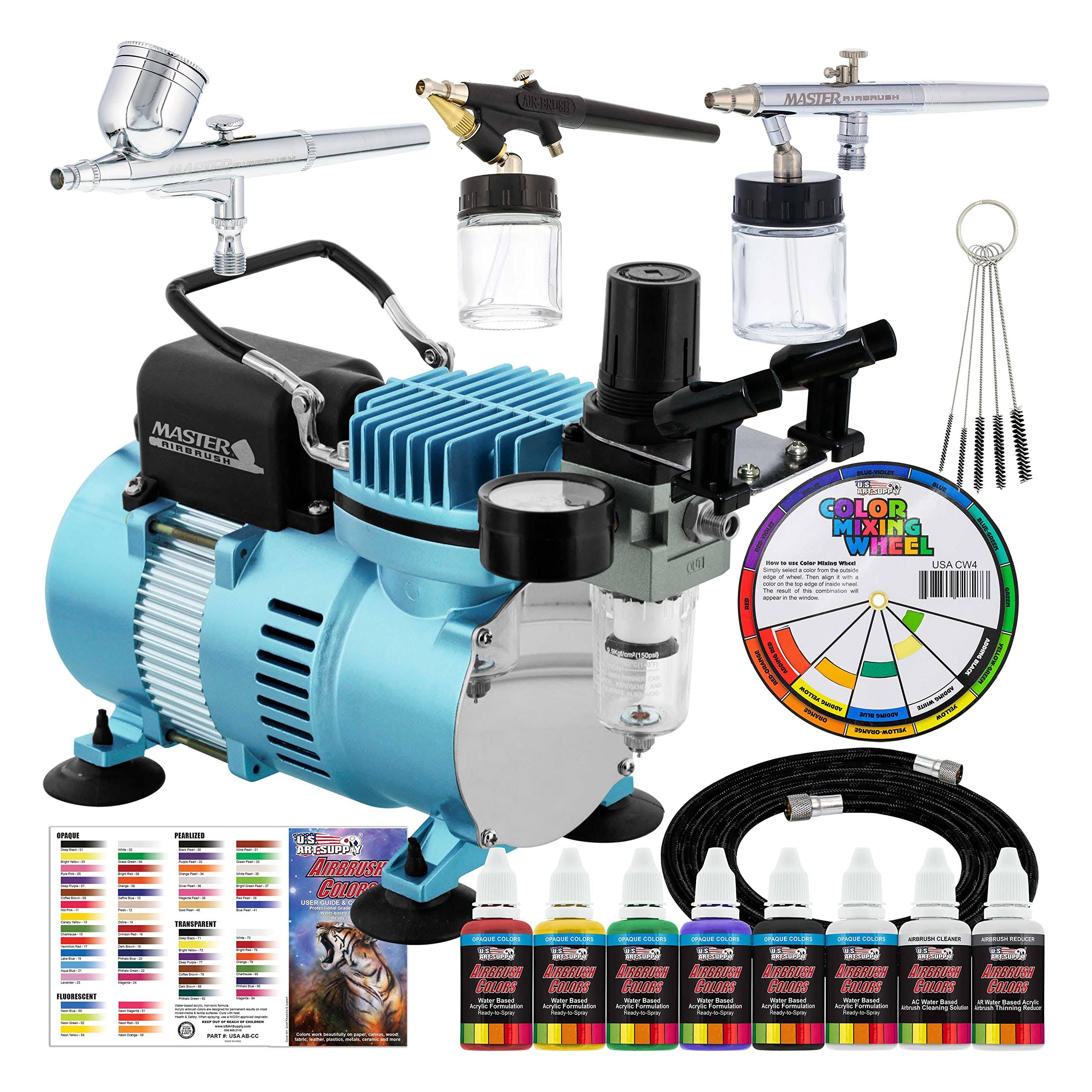 Master Airbrush KIT-SP19-20 Art Airbrushing System Paint Kit with Standard Compressor (11 Items)