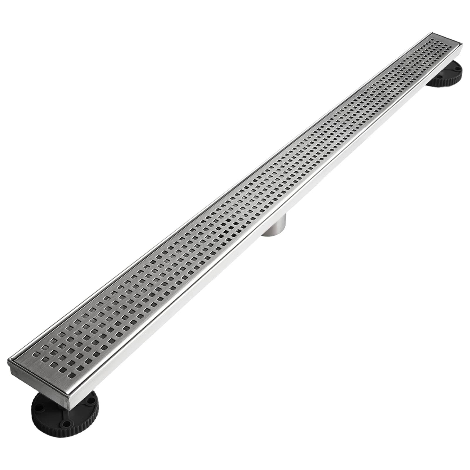 Neodrain 36-Inch Linear Shower Drain with Removable Quadrato Pattern Grate,Professional Brushed 304 Stainless Steel Rectangle Shower Floor Drain