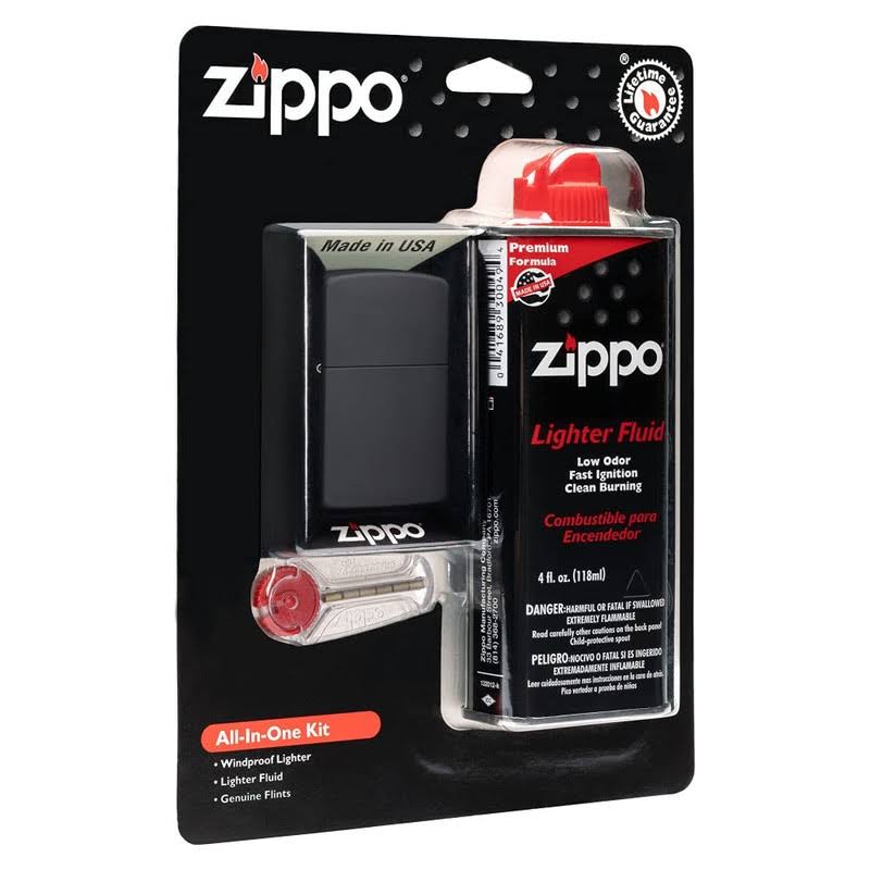 Zippo All-in-One Kit with Black Matte Windproof Lighter
