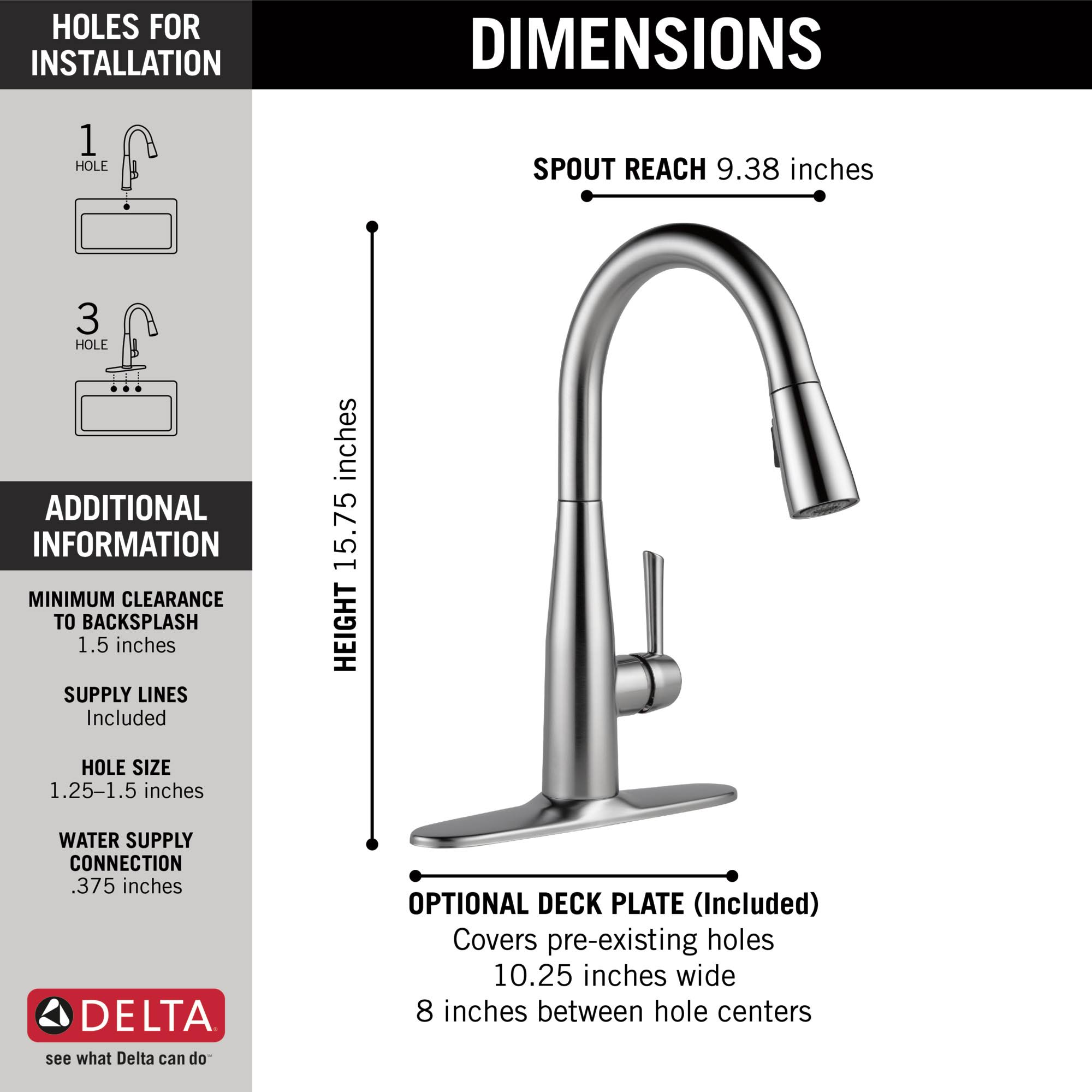 Delta Essa Single Handle Pull-Down Kitchen Faucet Recertified Stainless Steel 9113-AR-DST