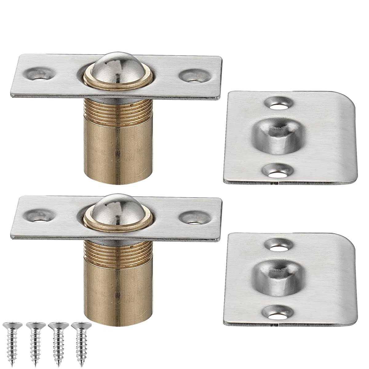 JQK Closet Ball Catch Door Hardware, Stainless Steel Catch Adjustable with Strike Plate, Brushed Satin Finish 2 Pack, HBC100-P2