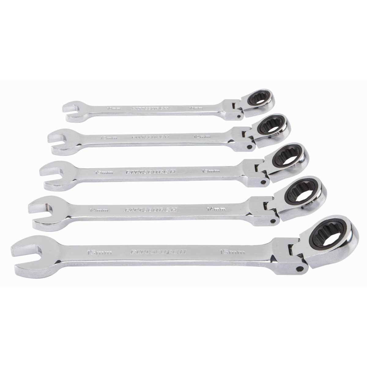 Pittsburgh Flex-Head Metric Ratcheting Combination Wrench Set, 5 Piece