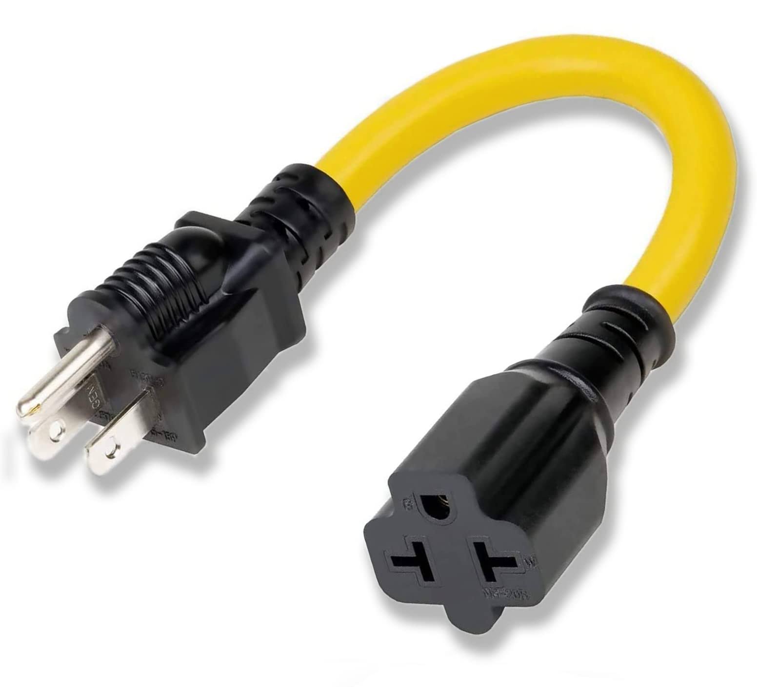 12AWG Heavy Duty Extender AC Plug Adapter [4-in-1], 15 Amp Household to 20 Amp T Blade Power Extension Cord, 1FT/32CM 12AWG NEMA 5-15P to 5-20R/6