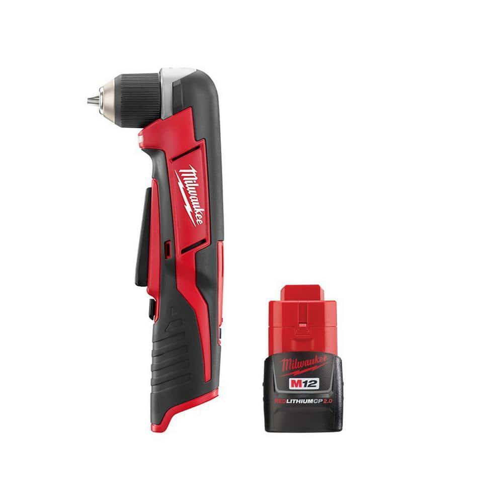 Milwaukee 2415-20-48-11-2420 M12 12-Volt Lithium-Ion Cordless 3/8 in. Right Angle Drill M12 2.0 Ah Battery