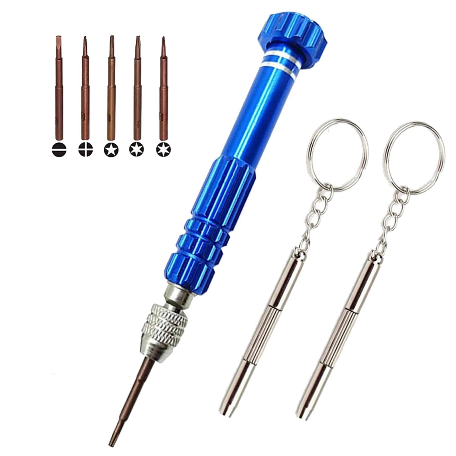 Esinam Eyeglass Repair Kit 5-in-1 Multifunctional Precision Screwdriver Set (torxt5t6+15-15star08) with Mini Keychain Screwdriver for Glasses Cellphon