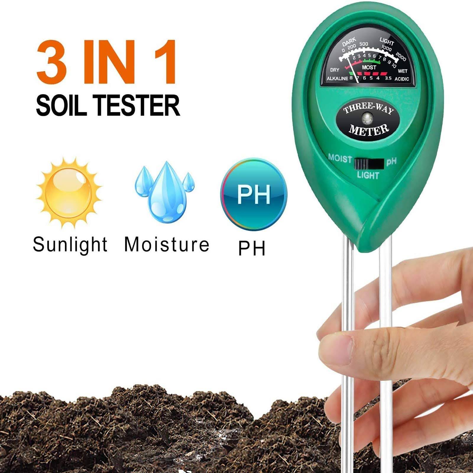 iPower Lgtestsoilx2V1 Soil Meter 3-in-1 Tester Kits with Moisturelightph, Stool, for Farm, Arable Land, Garden, Round, 2 Pack