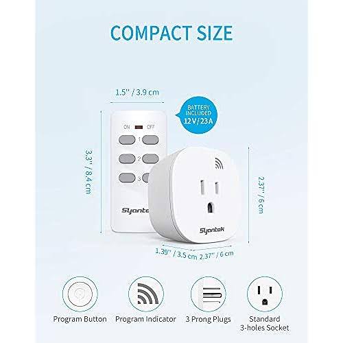Syantek Remote Control Outlet Wireless Light Switch for Household Appliances, Expandable Remote Light Switch Kit, Up to 100 ft R
