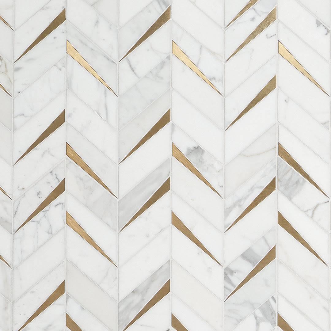 Ivy Hill Tile Love Lane Calacatta 13.3 in. x 10.82 in. Polished Marble and Brass Wall Mosaic Tile (0.99 Sq. ft./Each)