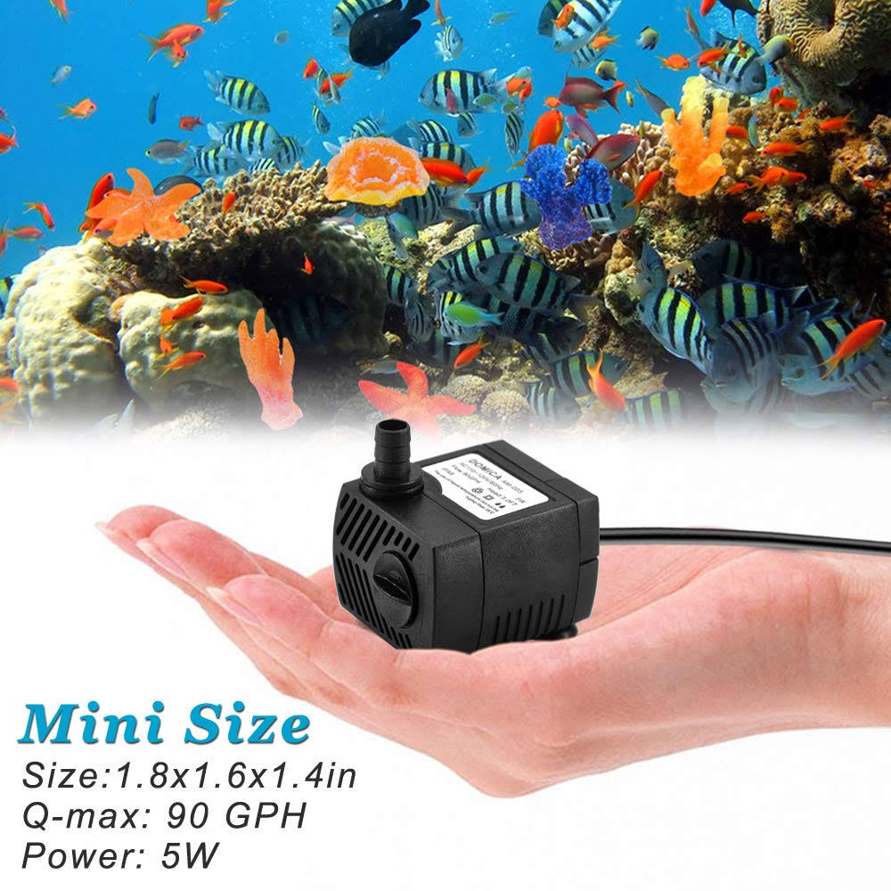 Domica 90 GPH Mini Submersible Pump Small Fountain Pump (5W 350L/H) for Water Feature Aquariums Fish Tank Tabletop Fountain Pet Fountain Indoor or Out