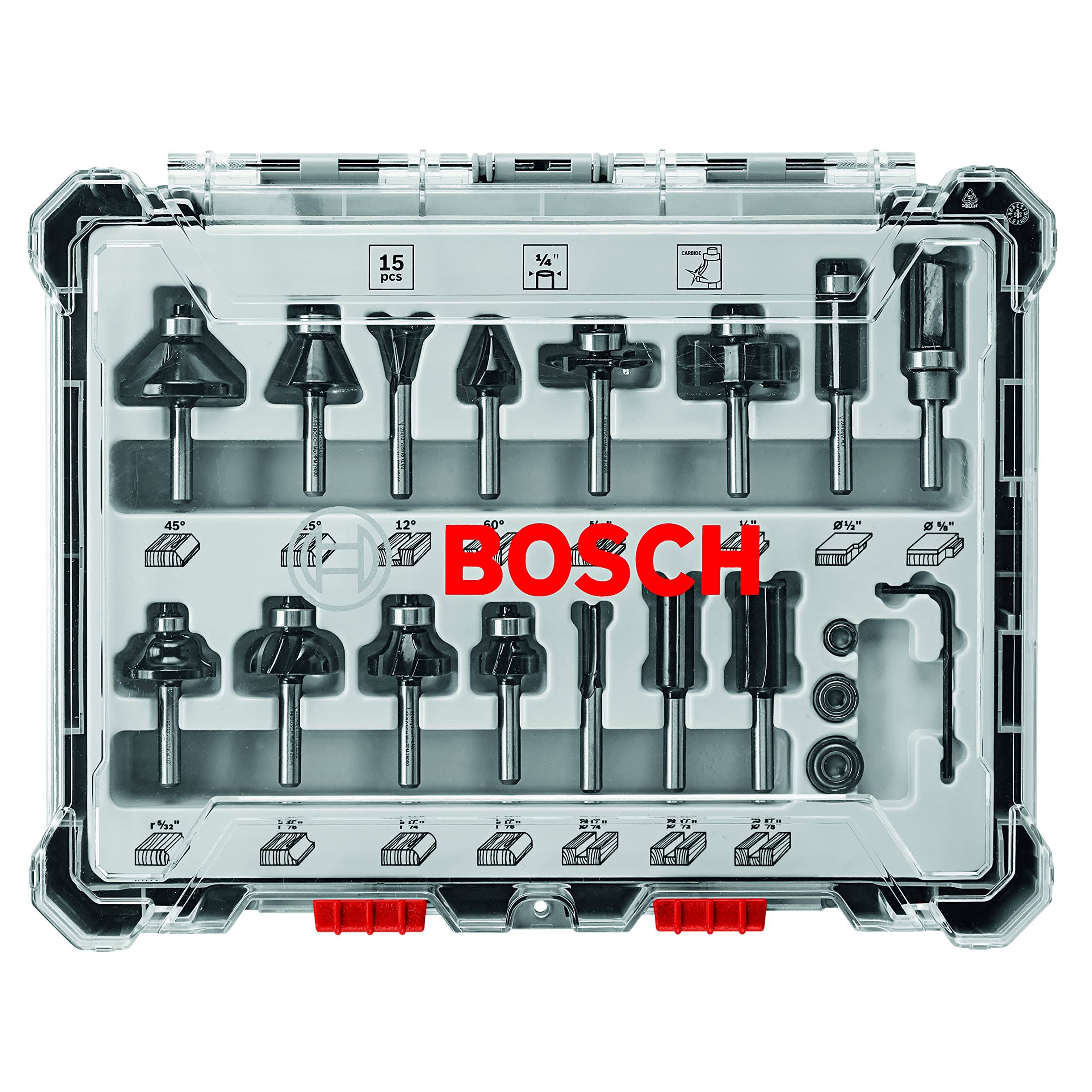 Bosch Carbide Tipped Wood Router Bit Set 15pc- RBS015MBS