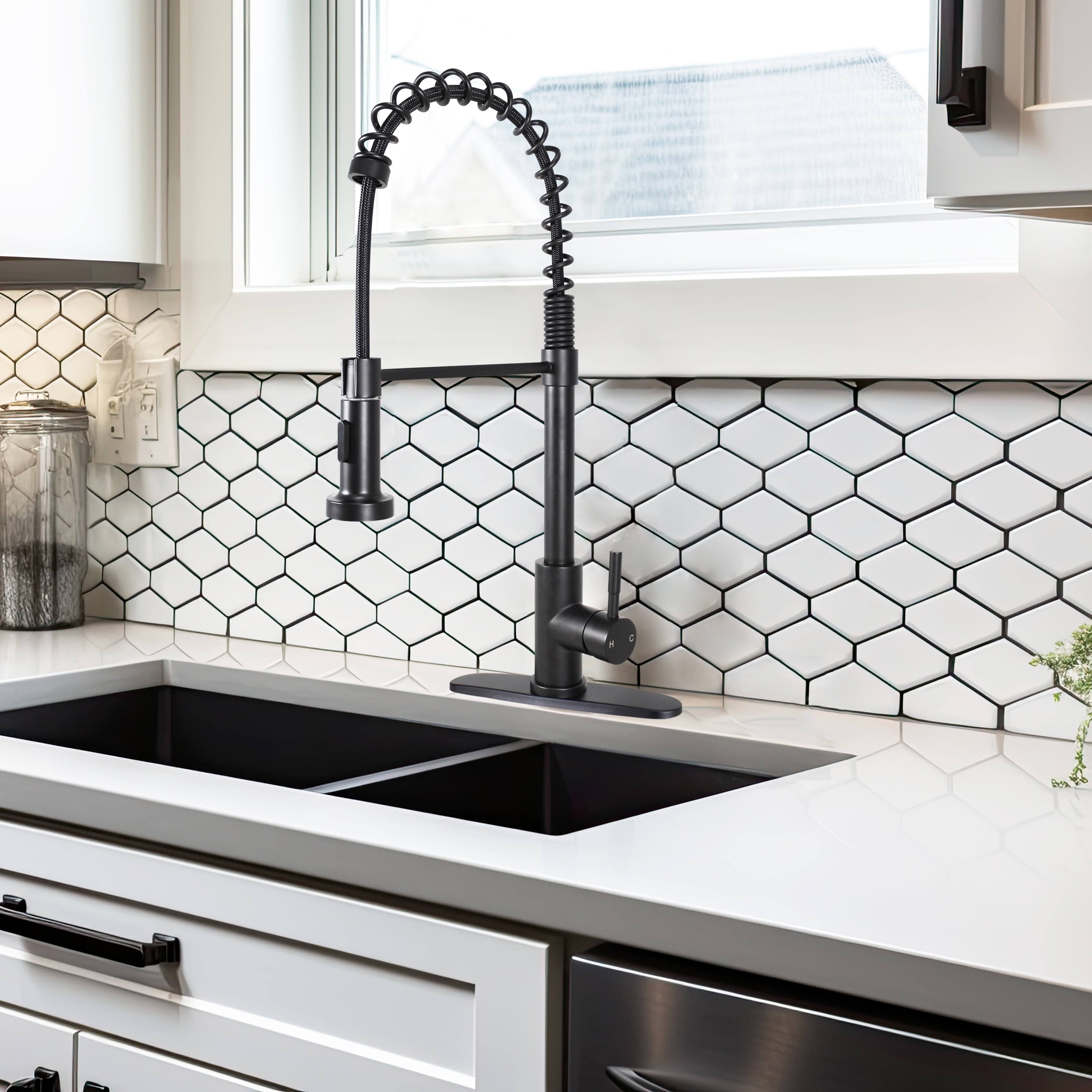 Better Homes & Gardens Elmont Single-Handle Spring Neck Pull Down Sprayer Kitchen Faucet, Matte Black