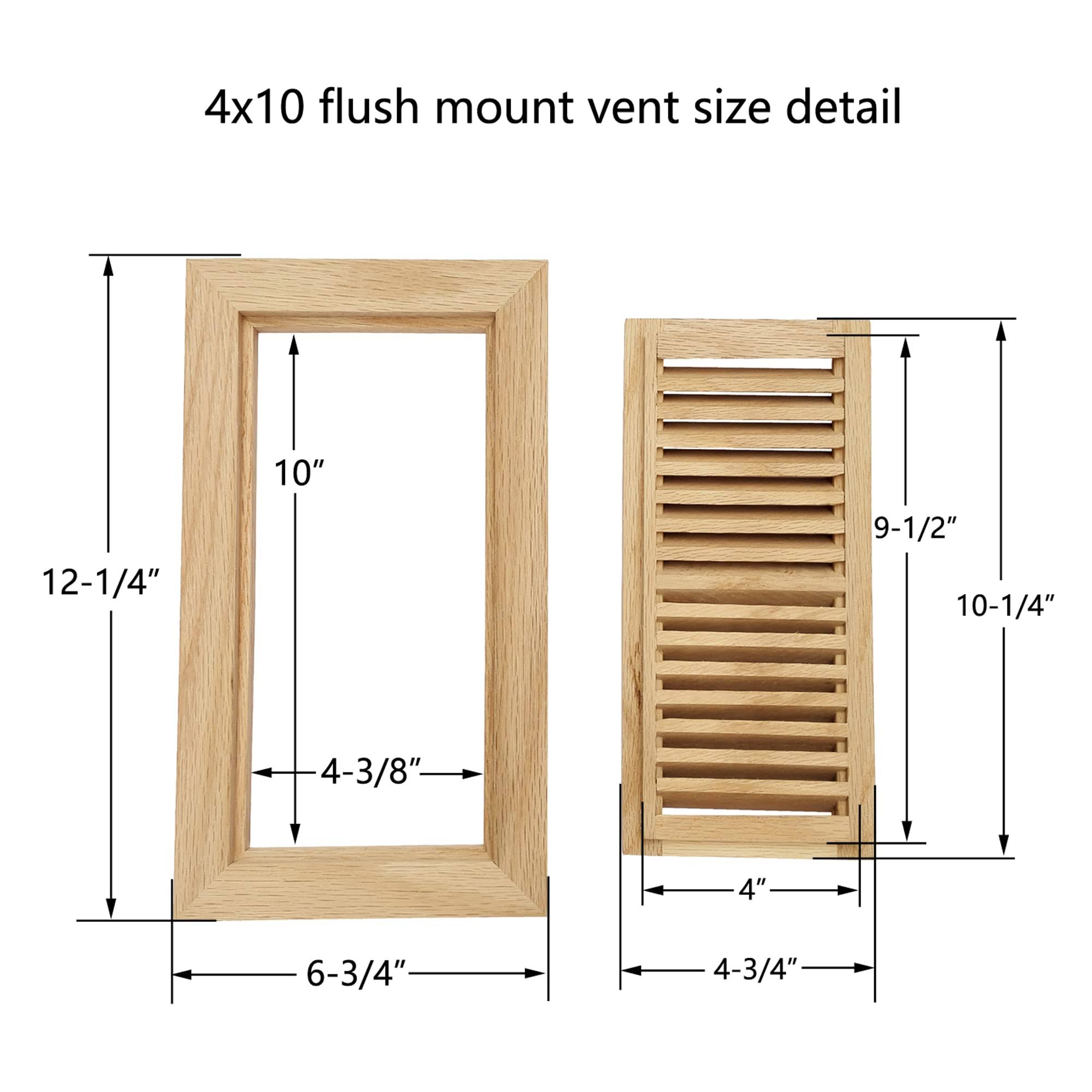 Homewell White Oak Wood Floor Register Flush Mount Vent with Damper 4x10 inch Unfinished