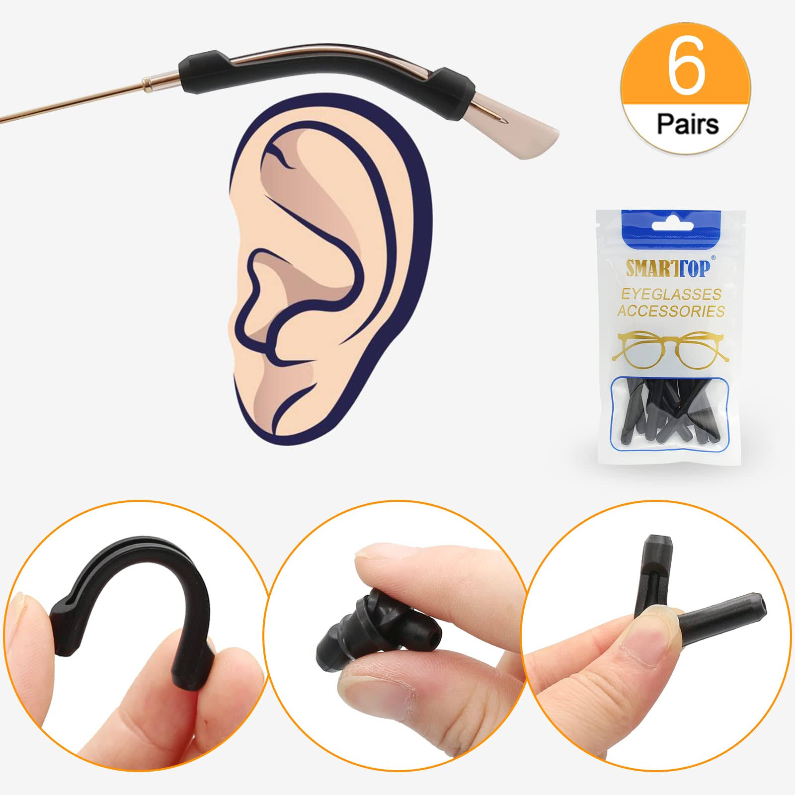 SmartTOP Soft Silicone Eyeglasses Temple Tips Sleeve Retainer,Anti-Slip Elastic Comfort Glasses Retainers for Spectacle Sunglasses Reading Glasses